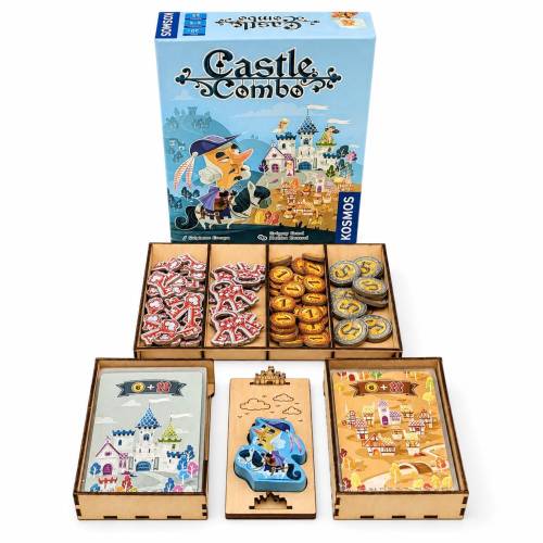 Insert für Castle Combo | Organizer für gesleevte Karten + Erweiterung geeignet | Board Game Insert Linden Plywood