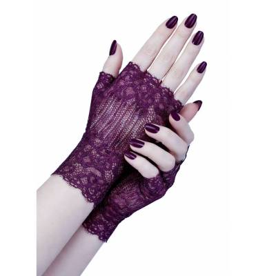 Damen Spitzen Handschuhe fingerlos in aubergine mit Rosen Muster | exklusives Bekleidungs Zubehör für elegante Auftritte