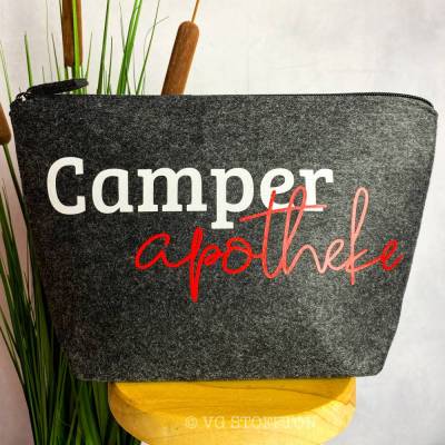 Kosmetiktasche Filz Camper Apotheke | Camping Kulturtasche | Geschenk für Camper | Filztasche mit Reißverschluss