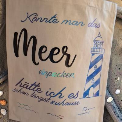Stofftasche, Stoffbeutel mit Spruch "könnte man das Meer einpacken ...... "