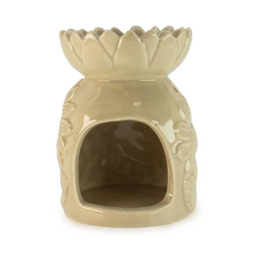 Keramik Ölbrenner Duftlampe für Aromatherapie und Meditation Sonnenblume Pastellbeige