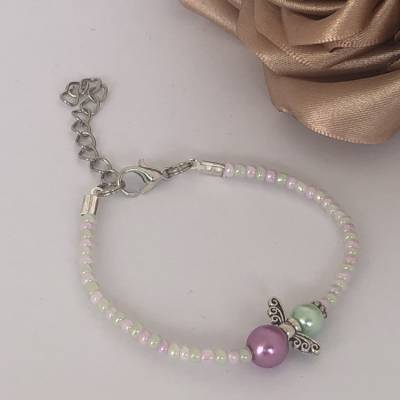 Schutzengel Armband in lila/mint Modeschmuck 14cm-19cm