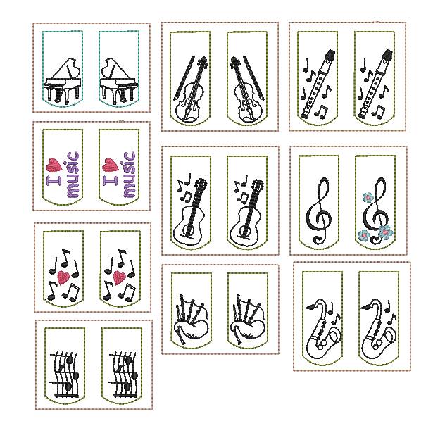Stickdatei Musik Schlüsselanhänger SET 10 Motive Klavier Geige Noten Notenschlüssel Bild 2