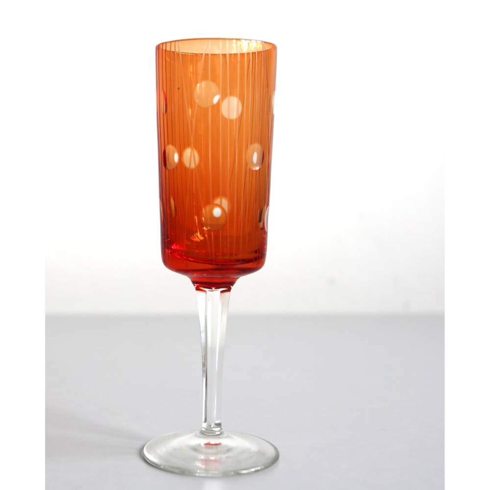 Vintage Sektglas orange mit Punkten