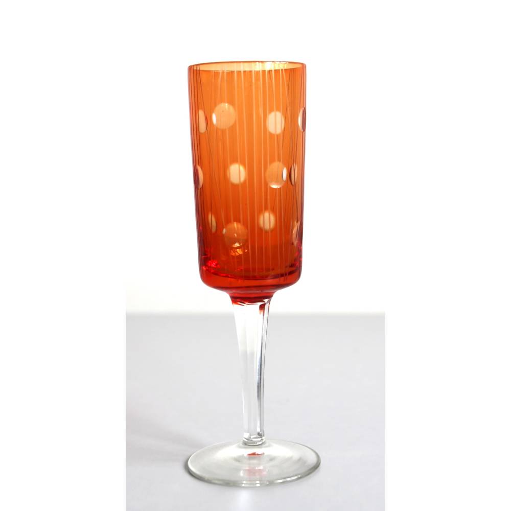 Vintage Sektglas orange mit Punkten