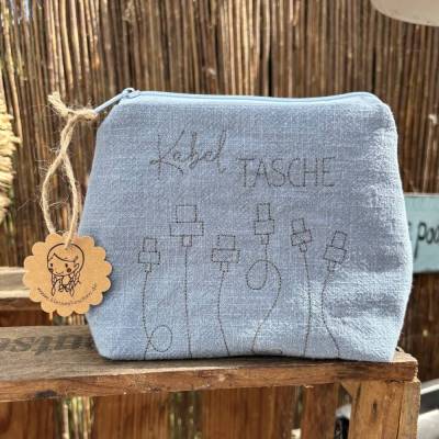 Kabeltasche // Leinentasche für unterwegs // Krimskrams // Kabel // Urlaub // Camping taubenblau