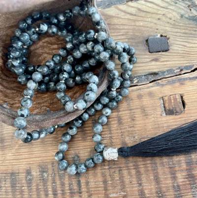 Mala Kette - Larvikit & Edelstahl, Buddha