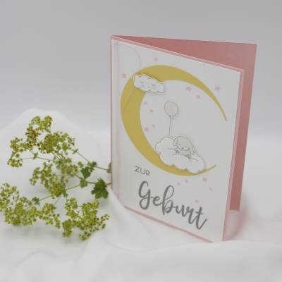 Geburtskarte für Mädchen – Glückwunschkarte zur Geburt mit Mond-Motiv - handmade