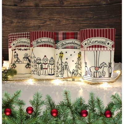 Stickdatei Lichterbeutel Weihnachtsmarkt ITH 4 Motive Chor Glühweinstand Karussell