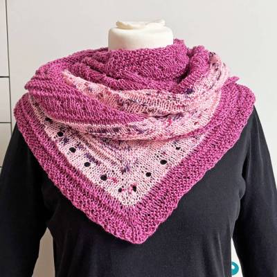 Dreieckstuch XL Fuchsia Rosa Handarbeit Mustermix Baumwolle mit Leinen ca 60 x 210 cm