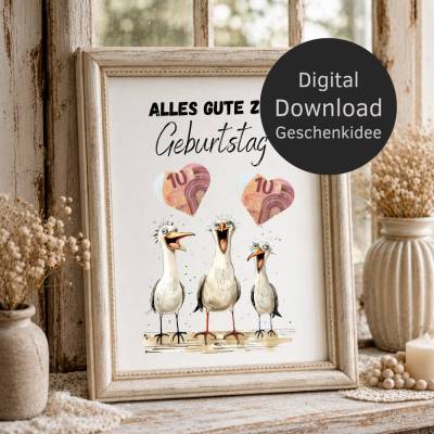 Geldgeschenk Geburtstag Möwe | Wunscherfüller | Last Minute Geburtstagsgeschenk zum selbst ausdrucken | Digital Download