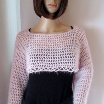 Shrug aus edlem flauschigen Baumwollgarn, Cropped Sweater, Seelenwärmer, Crop Top, Pullover