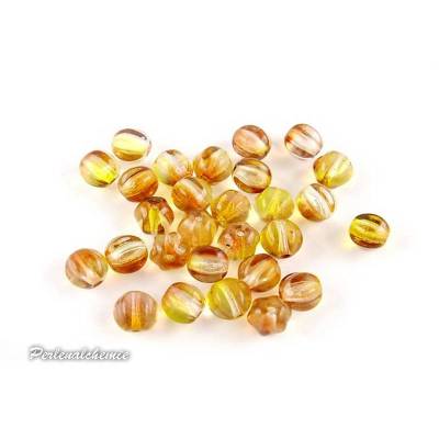 30 Glasperlen Melonenperlen 6 mm transparent gelb-braun