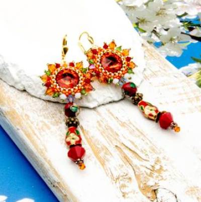 Elegante individuelle Ohrringe rot, Geburtstag, Ohrhänger, Glasperlenschmuck, Geschenkidee Frau, Unisex, tribal, Unikat