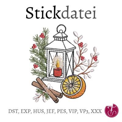 Stickdatei Laterne Weihnacht Zimtstange Orange