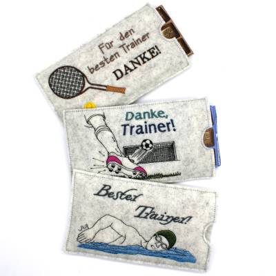 Stickdatei Schokohülle SET Sport Trainer Danke sagen