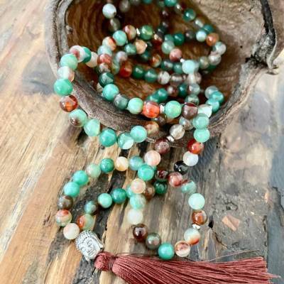 Mala Kette - Achat & Edelstahl, Buddha