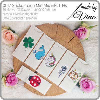 ITH Stickdateien MiniMix Set – 66 moderne Motive (Shabby, Scribble, Vollstick & ITH) für 10x10 Rahmen – made by Vina