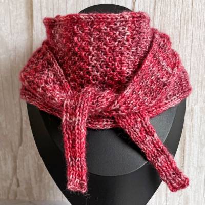 Kleines Halstuch Rot meliert handgestrickt in Noppenmuster Knotenschal Maße ca 12 x 110 cm anniestrickt