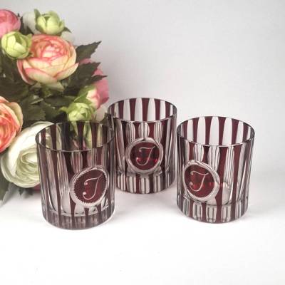 3 kleine böhmische Kristallgläser Whiskygläser mit Monogramm J – Rubinrot – Handgravur