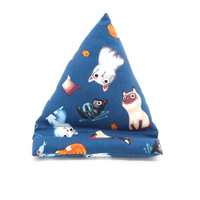 Handysitzsack Blau Katze – Handyhalterung aus Baumwolle mit Siamkatze & Wollknäuel, Geschenk für Katzenliebhaber