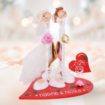 Hochzeitsgeschenk für zwei Bräute | Personalisierte Holzfigur mit Namen & Hochzeitsdatum