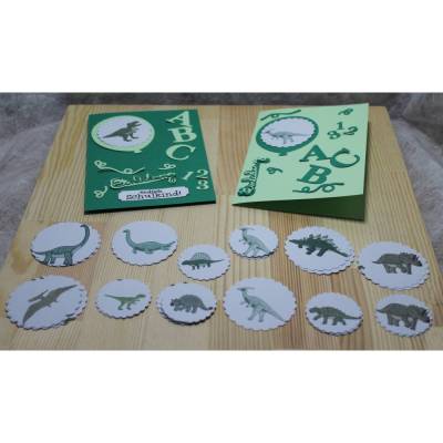 DIY-Bastelset Karten „Dinos“ (6-12 Stück) Einladungen zur Einschulung | zum selbst basteln | handgefertigt, Dinosaurier