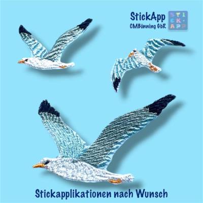 Möwen Applikationen – maritime Stickbilder einzeln oder im 3er-Set – 5 oder 8 cm – in Wunschfarben