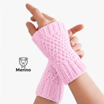 Pulswärmer 100 % Merino-Wolle handgestrickt rosa - Damen - Einheitsgröße - Modell 11