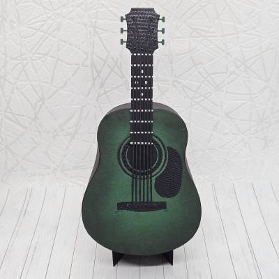 Gitarre Geschenkbox Schwarz-Grün – Handgemachte 3D Deko-Verpackung mit Ständer für Geld & Gutscheine