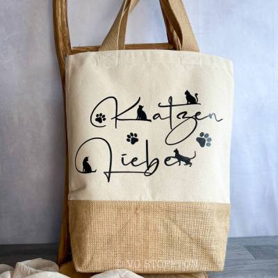 Jute Tasche Einkaufstasche & Shopper | nachhaltige Tragetasche Geschenkidee Alltag | Katze catmom Katzenliebe