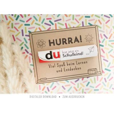 Duplo-Karte zur Einschulung (Schwarz-Weiß-Version) | Tafel-Karte mit Duplo-Banderole | Digitaler Download zum Ausdrucken