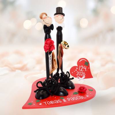 Hochzeitsgeschenk für zwei Bräutigame | Personalisierte Holzfigur mit Namen & Hochzeitsdatum