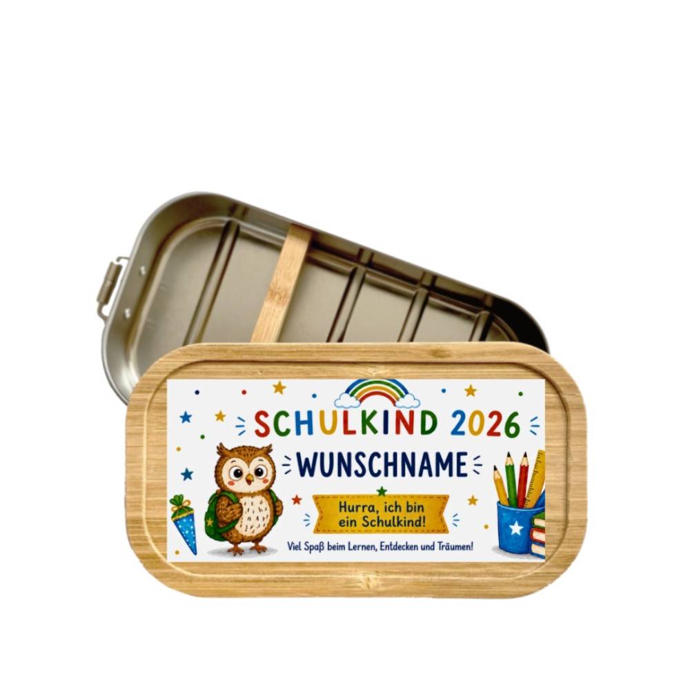 Personalisierte Brotdose Einschulung 2026 mit Wunschname | Schulkind Eule