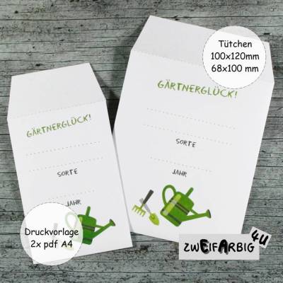 Samentütchen **GärtnerGlück2** pdf-Druckvorlagen Samentütchen in 2 Größen zum Selberdrucken eigenes Saatgut