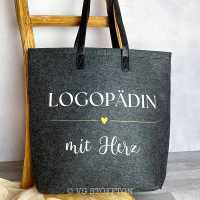 Filzshopper mit Kunstleder Henkeln - elegante Filztasche | Handtasche Arbeitstasche Einkaufstasche | Geschenk Logopädin