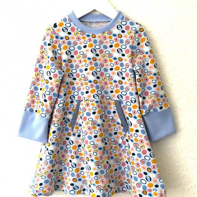 Kleid für Mädchen, aus Jersey, hellblau, Motiv: Retro Eye