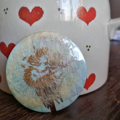 Echte Pusteblume, 59mm Button, handgemacht.
