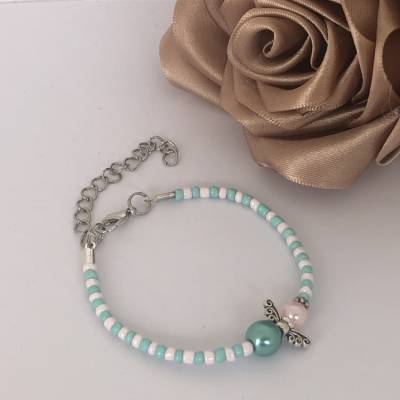 Schutzengel Armband in türkis/rosa Modeschmuck 14cm-19cm