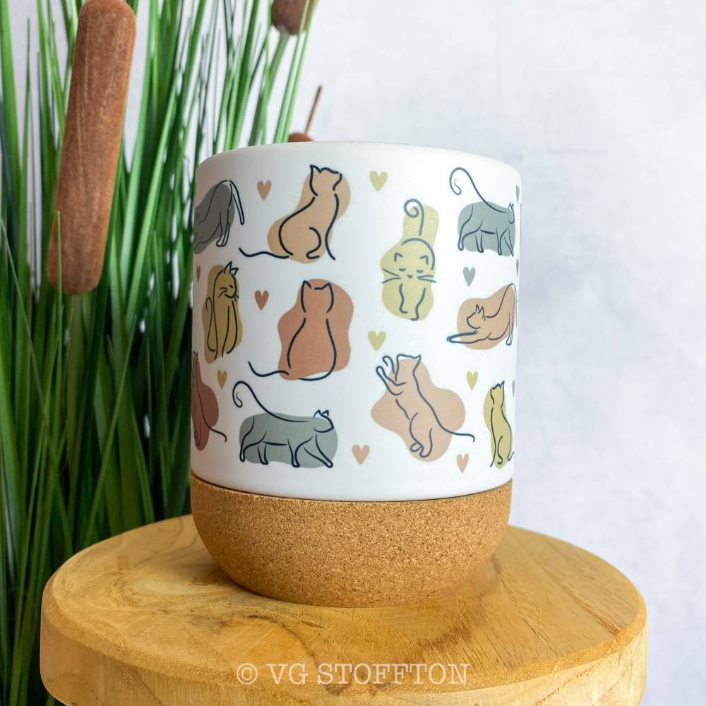 Tasse mit Katzenmotiv & Korkboden | Keramikbecher Katzen