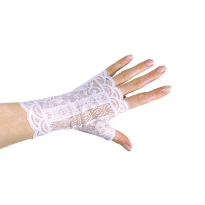 Fingerlose Handschuhe aus Spitze in Offwhite mit Streifen & Glanz – handgefertigt feste Qualität
