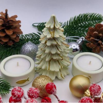 Raysin 200 Tannenbaum & Teelichthalter Set mit Gold | Skandi Handmade Deko für Weihnachten
