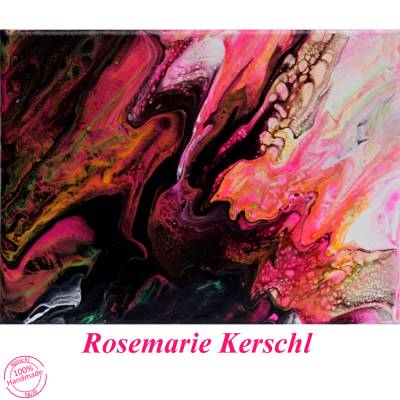 Pink Waves – Handgemaltes Acryl Pouring Bild 24 x 30 cm | Neon Unikat auf Leinwand