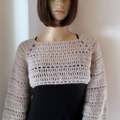Shrug aus edler Wolle mit Alpaka, Cropped Sweater, Seelenwärmer, Crop Top, Pullover