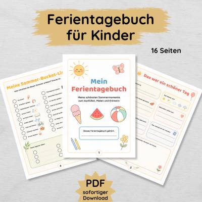 Ferientagebuch für Kinder | Sommerferien Erinnerungsbuch | PDF zum Ausdrucken