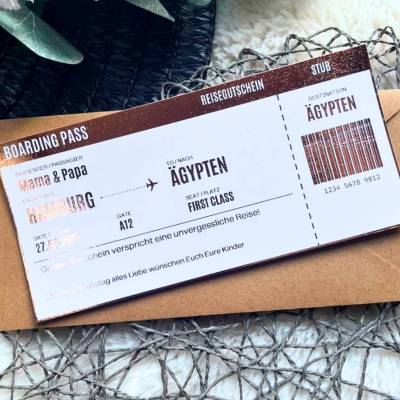 Personalisierter Reisegutschein im Boardingpass Design – Gutschein für Urlaub, Städtereise oder Kurztrip verschenken