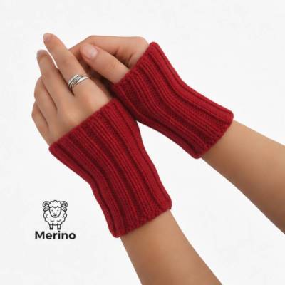 Pulswärmer 100 % Merino-Wolle handgestrickt dunkelrot - Damen - Einheitsgröße - von Hand gestrickt