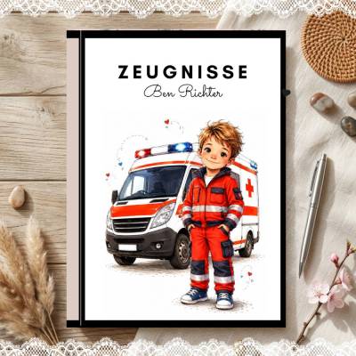 Süße Zeugnismappe für Jungs | Personalisiert | Sanitäter - Motiv | Einschulung & Schulanfang Geschenk | 26-104