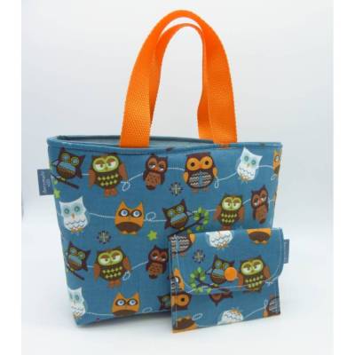 Kindertasche + Geldbörse 'Eulenfamilie, KiGa-Tasche, Unikat hessmade