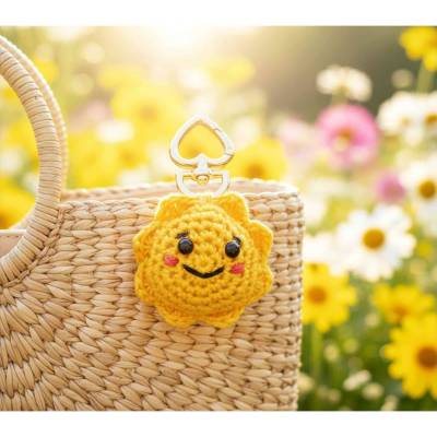 Gehäkelte Sonne als Schlüsselanhänger, Kleiner Glücksbringer & Mutmacher, Geschenk für Freundin, Autoanhänger